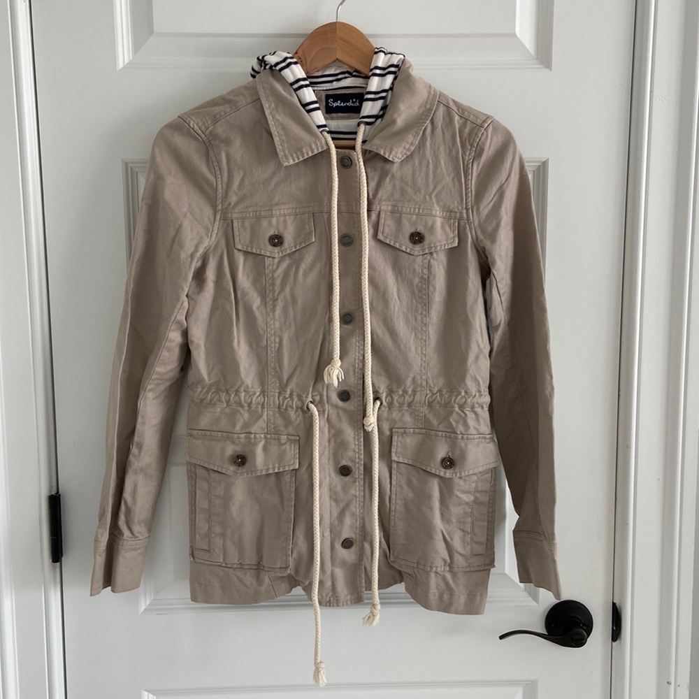 Splendid Tan Jacket with Faux Hoodie Insert